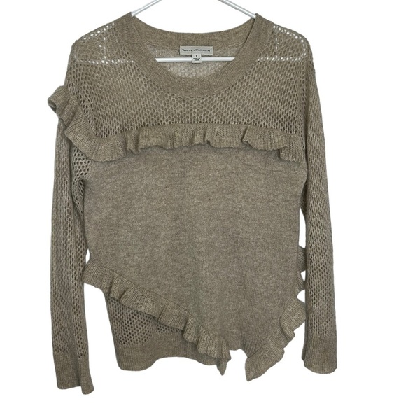 White‎ + Warren 100% Cashmere Open Knit Ruffled Soft Sweater Size Small - Picture 1 of 6